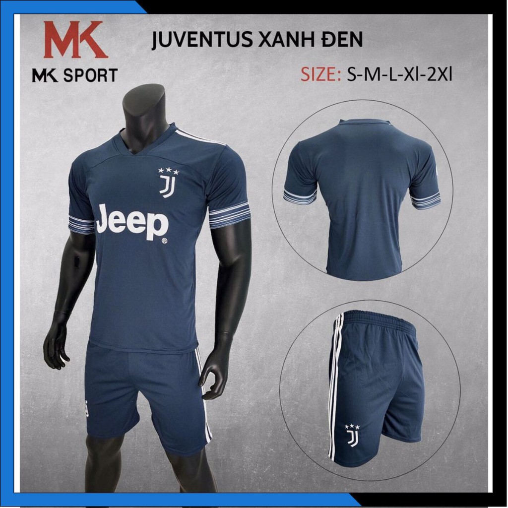 Áo Đá Banh CLB Juventus thun lạnh cao cấp chính hãng, Áo đấu Juvetus Đen Xanh