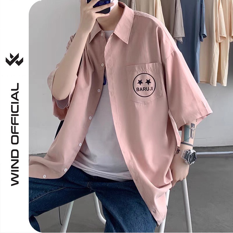 Áo sơ mi tay lỡ WIND unisex form rộng Mặt Sao nam nữ oversized kaki ulzzang - Hàng nhập khẩu