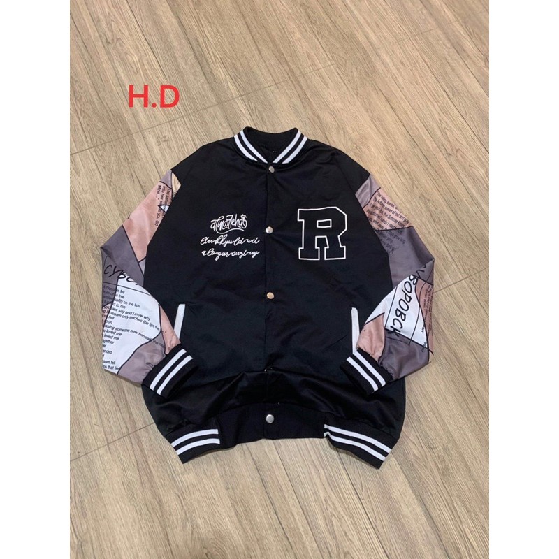 áo khoác gió nhẹ 1 lớp, áo khoác dù bomber phối tay chữ R
