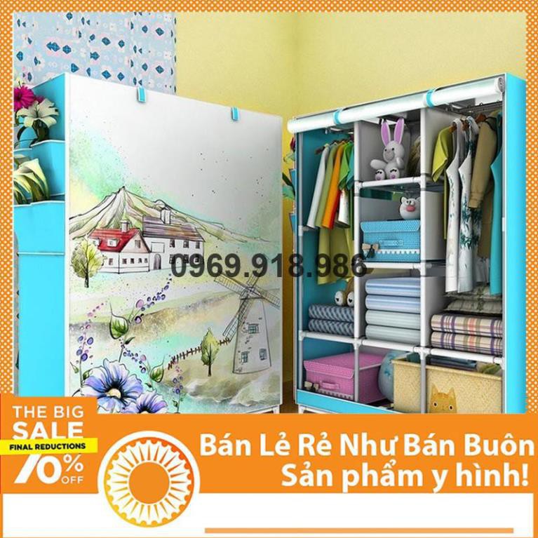 🎄 Tủ Vải Đựng Quần Áo 3 Buồng 8 Ngăn 3D Khung Sắt Đẹp Cao Cấp Giá Gốc Sỉ Rẻ 💛 Tổng Kho Gia Dụng An