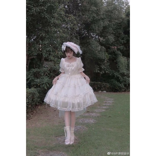 Váy đầm lolita trắng nơ to