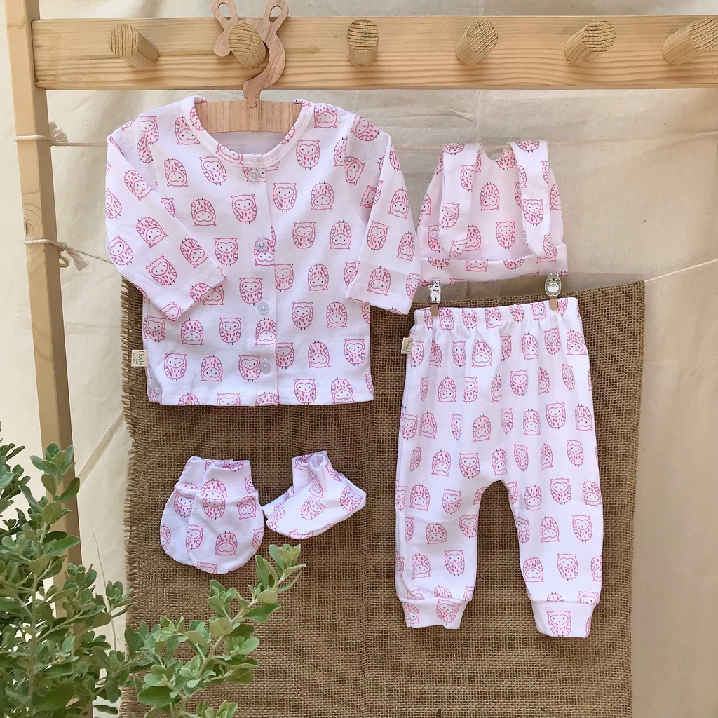 Set 5 chi tiết bộ dài tay sơ sinh cotton cao cấp cho bé sơ sinh 0-3 tháng