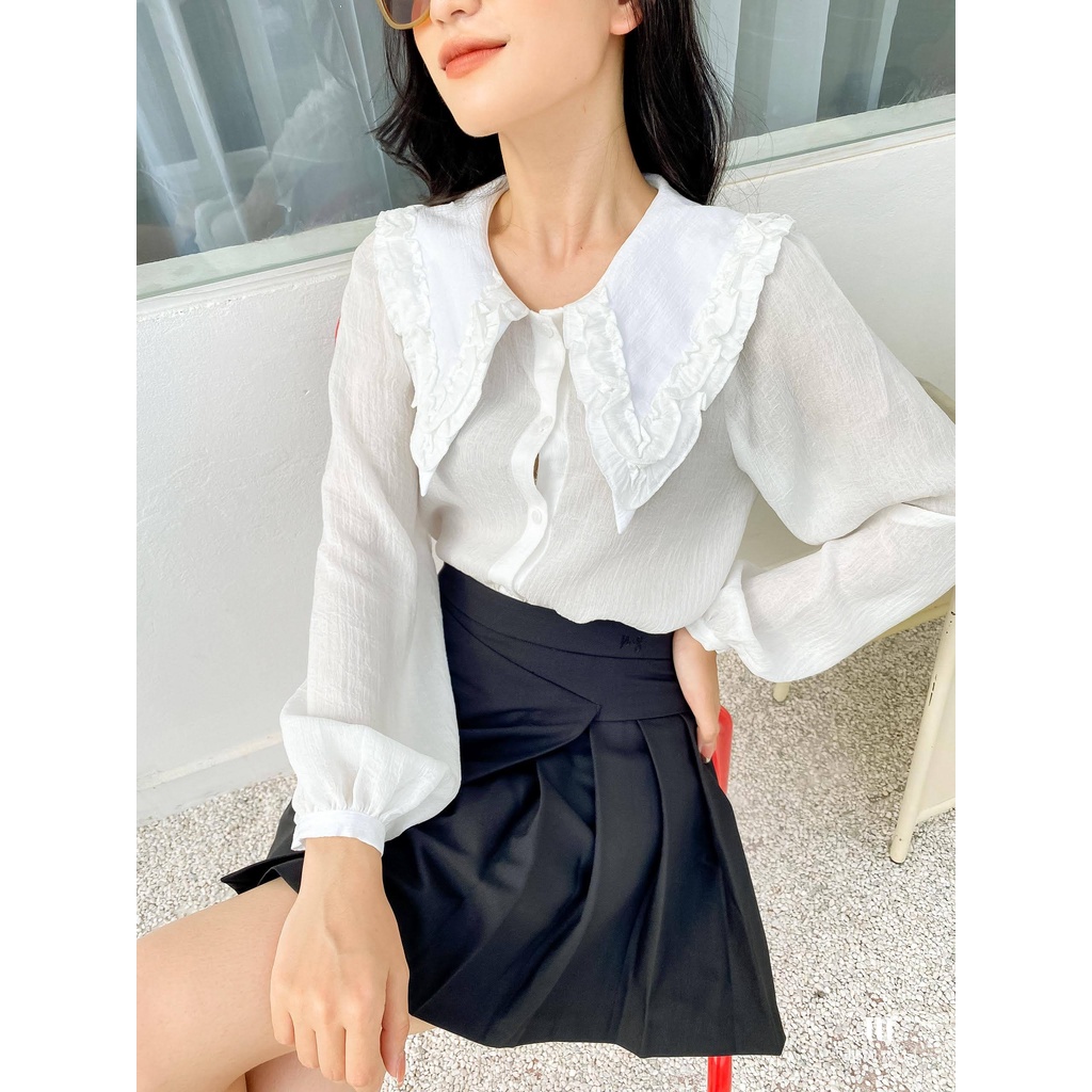 Áo kiểu nữ Méo shop dài tay bồng hoạ tiết phong cách Hàn quốc Anyn