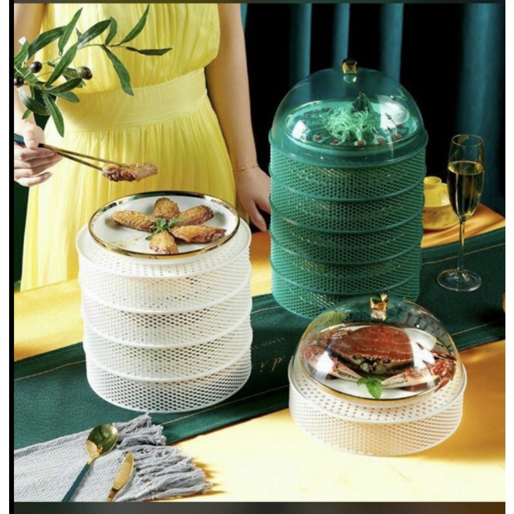 LỒNG bàn giữ Nhiệt Hộp Đựng Thực Phẩm Hộp Lưu Trữ Hộ Gia Đình Chống Bụi 5 Tầng Trong Suốt Thực Phẩm Có T