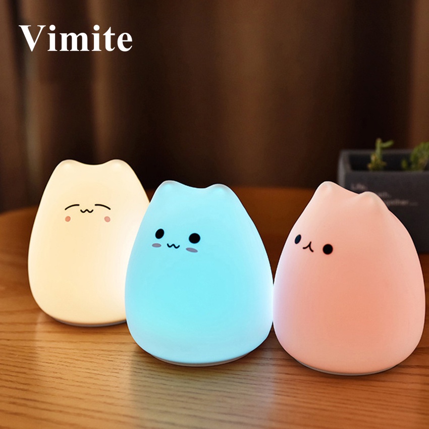 Đèn Ngủ LED Cảm Ứng Bằng Silicon Mềm Hình Mèo Hoạt Hình Nhiều Màu Sắc Dễ Thương Dành Cho Phòng Ngủ Trẻ Em Phòng Ngủ