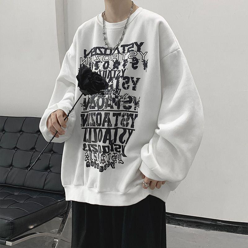 Áo Hoodie tay dài dáng rộng thoải mái in họa tiết thời trang phong cách Hong Kong