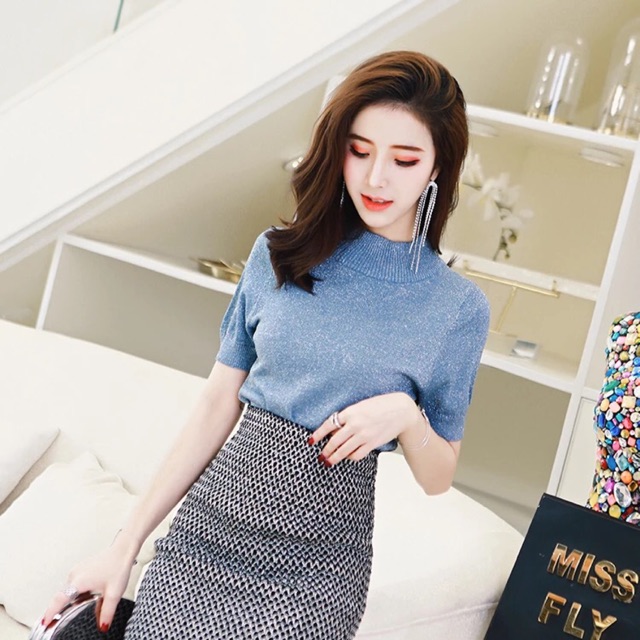Áo len nhũ cổ 3cm