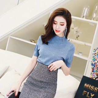 Áo len nhũ cổ 3cm