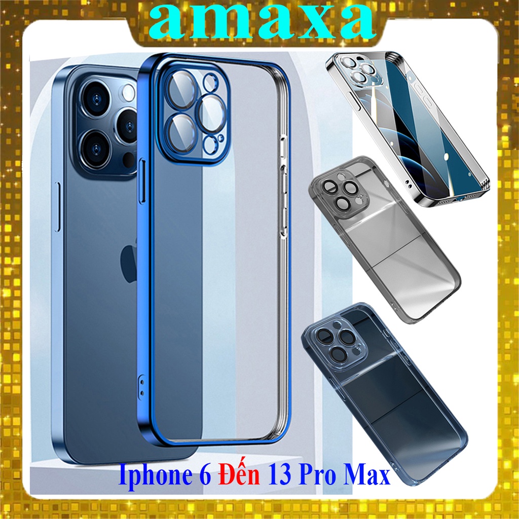 Ốp viền vuông -Tích hợp kính bảo vệ camera -Viền vuông mạ Màu"Sang Trọng" '5 Màu',Từ IPhone 7Plus -11 Pro Max Amaxa