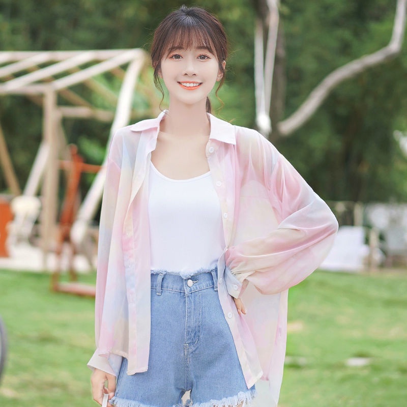 Áo Khoác Cardigan Chiffon Mỏng Tay Dài Dáng Rộng Nhiều Màu Sắc Phong Cách Hàn Quốc Thời Trang Mùa Hè Dành Cho Nữ