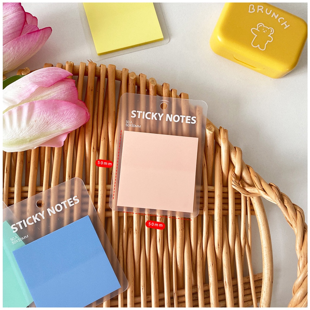Set 50 Tờ Giấy Dán Ghi Chú Trong Suốt Màu Macaron Trong Suốt Chống Thấm Nước