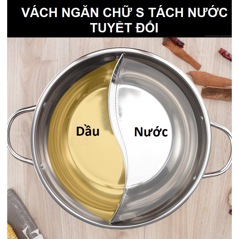 Nồi Lẩu Inox 1 Ngăn, 2 Ngăn Size 28cm Hang Day Dăn Kem Năp Đây Inox Kinh Cuơng Lưc Cao Cấp [Xả Kho Số Luơng Có Han]