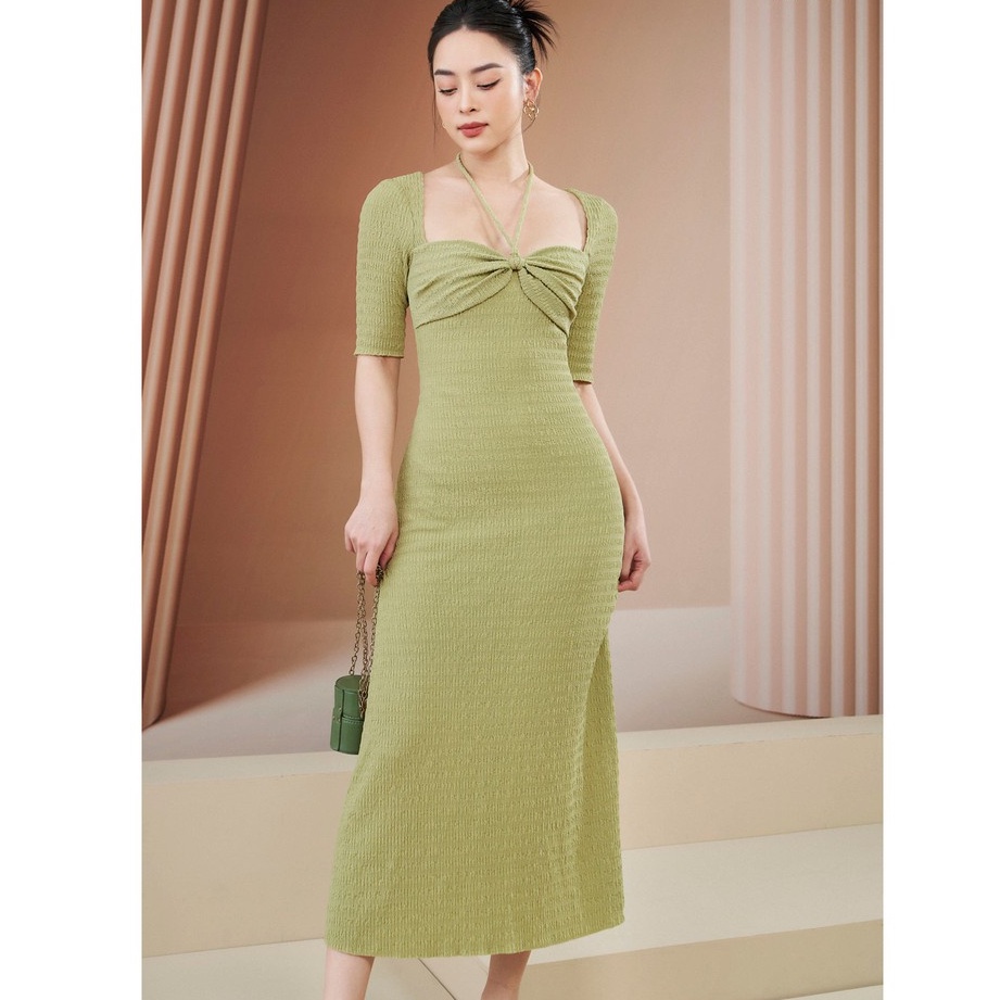 MOLLYNISTA - (ORIGINAL) Đầm Rina thun nhúm có tay quyến rũ nữ tính thiết kế cao cấp đi chơi đi tiệc gợi cảm