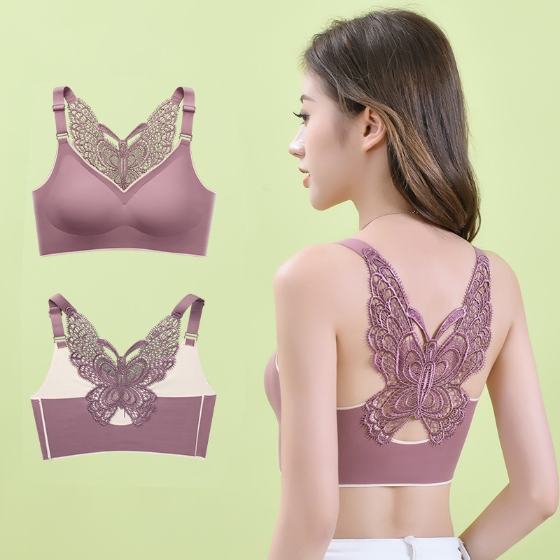 Áo lót nâng ngực không gọng bằng latex họa tiết bướm có đệm nâng ngực không đường may size lớn