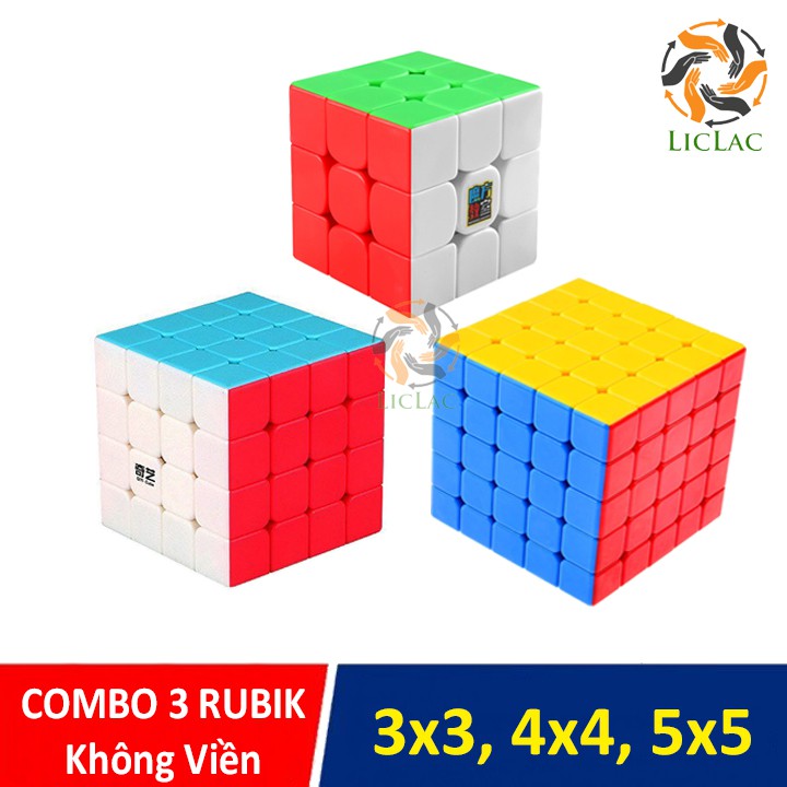 Bộ 3 Rubik Cube loại Không Viền CAO CẤP, Đồ chơi Rubik 3x3, 4x4, 5x5 xoay mượt, bẻ góc tốt - LICLAC