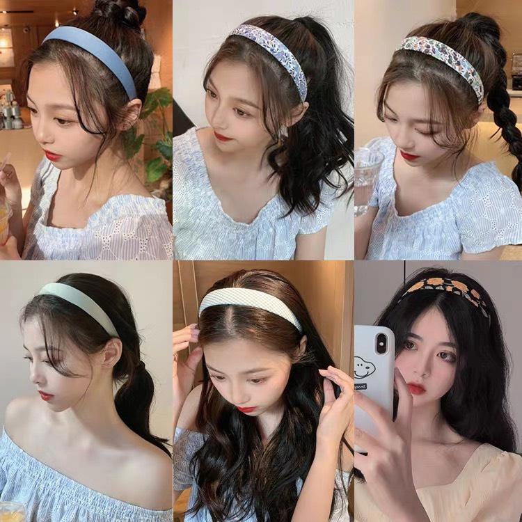 Băng đô nữ tính bản mỏng họa tiết hoa nhí caro phong cách Hàn Quốc xinh xắn trẻ trung