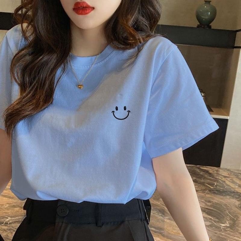 Áo Thun PHÔNG UNISEX IN DECAL MẶT CƯỜI HOT - Hình chụp thật