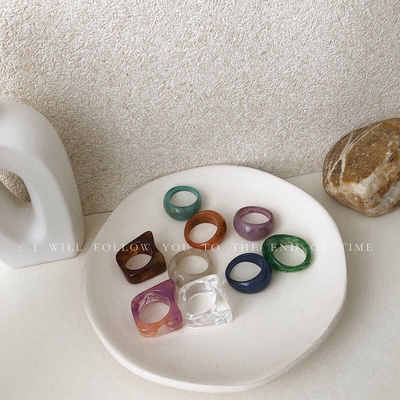 IF ME Nhẫn nhựa màu sắc đẹp mắt phong cách Hàn Quốc cho nữ