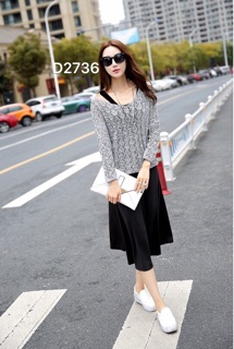 SET ĐẦM THUN KÈM ÁO LEN LỆCH VAI