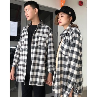 Áo sơ mi flannel caro dáng dài unisex