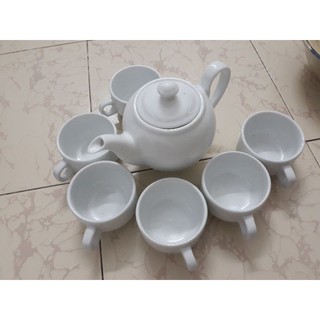 Bộ ấm trà sứ 6 tách trắng trơn cỡ lớn