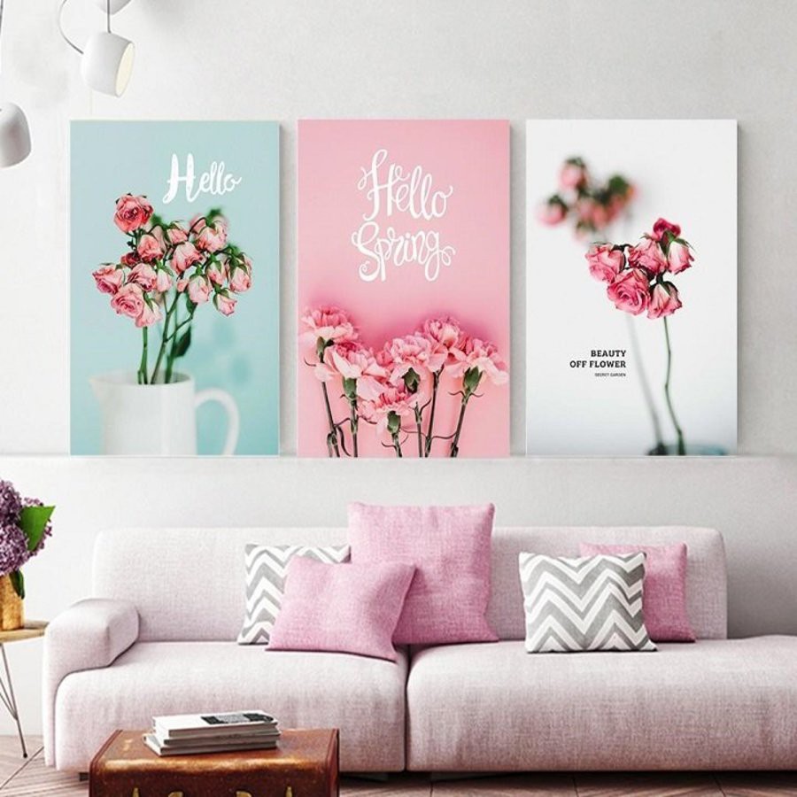 Bộ 3 tấm tranh canvas treo tường Lala chủ đề đa dang trang trí phòng khách kèm đinh đa năng không cần khoan tường