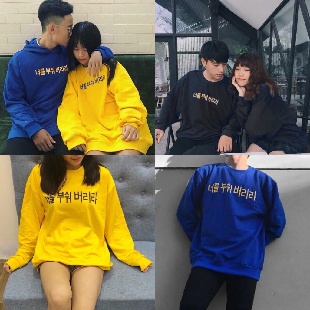 Áo Sweater Nỉ Chữ Hàn Dáng Rộng Unisex Nam Nữ