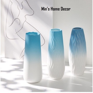 Bình hoa gốm sứ màu xanh, Lọ hoa gốm, sứ decor trang trí phòng khách phòng ngủ để bàn làm việc