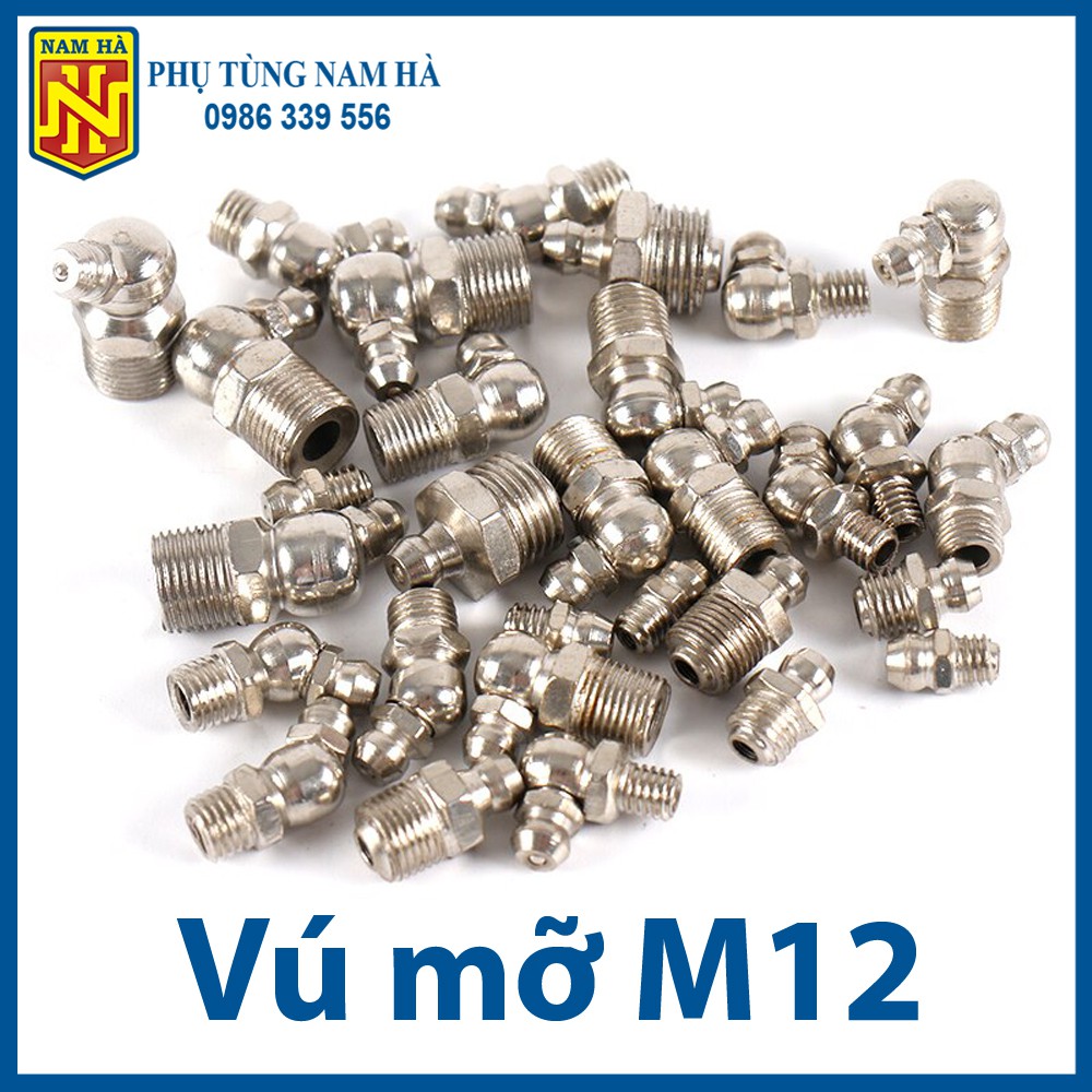 Vú bơm mỡ bò M12 các loại, Vú bơm mỡ bò M12 cong 90,  Vú bơm mỡ bò M12 cong 45, Vú bơm mỡ bò M12 thẳng