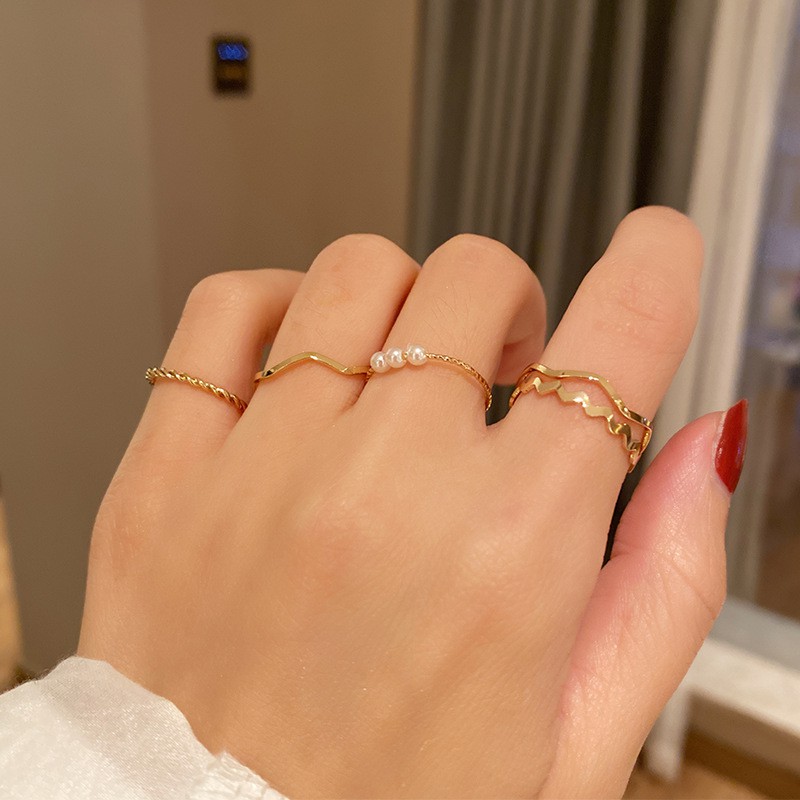 [ Mã 11FASHIONSALE1 giảm 10K đơn 50K ] Set 5 chiếc nhẫn đính hạt ngọc trai nhân tạo thời trang cho nữ