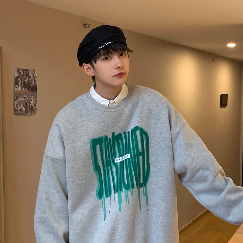 Áo Sweater Tay Dài Cổ Tròn Dáng Rộng Phong Cách Hip Hop Hàn Quốc Thời Trang Cho Cặp Đôi