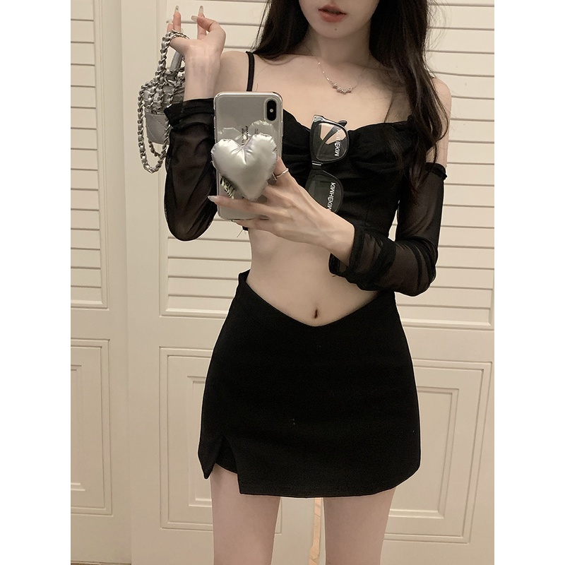 Cocory vn Chân Váy Chữ A Lưng Cao Thiết Kế Xẻ Quyến Rũ