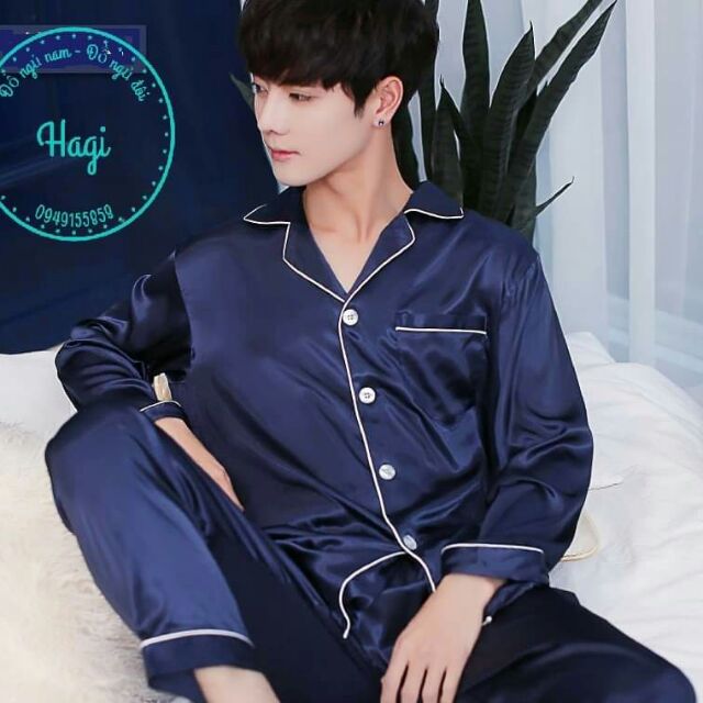 Đồ ngủ nam Lụa màu Xanh Trơn