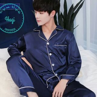 Đồ ngủ nam Lụa màu Xanh Trơn