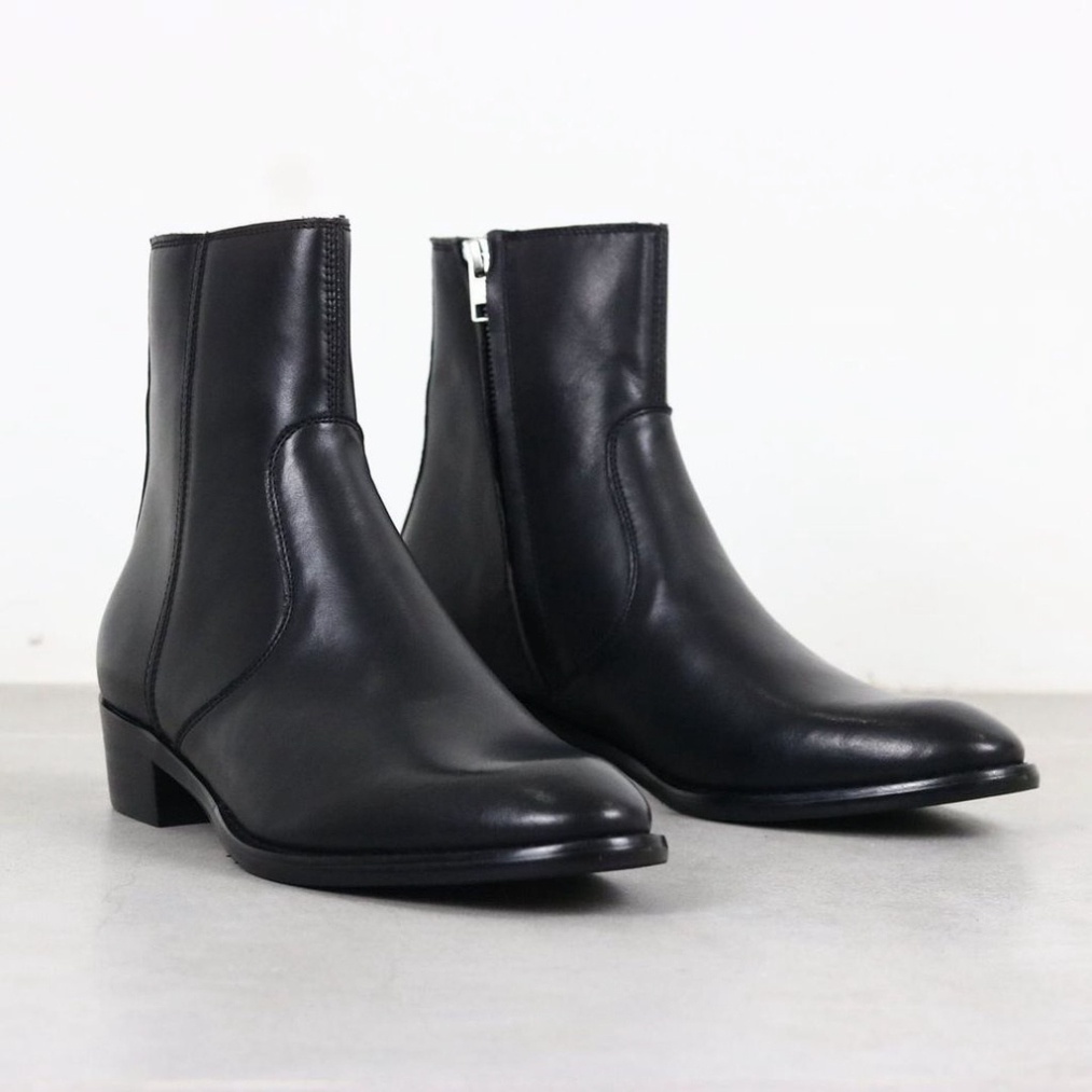 Giày nam Zip Boots da bò màu đen thời trang