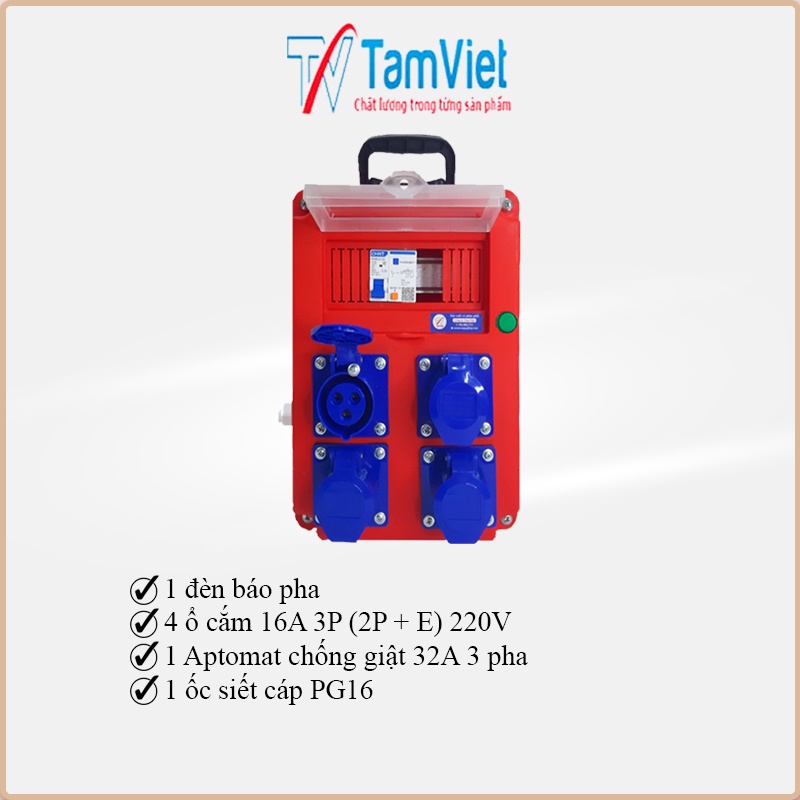 Hộp nguồn điện thi công, hộp nguồn công nghiệp ổ cắm 16A 1 pha