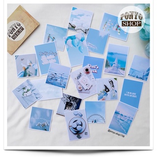 Set 21 sticker nhãn dán ảnh phong cách Instagram (Xanh da trời) trang trí Scrapbook/Planner