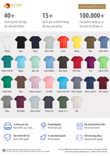 Áo thun nam Nhật Bản Gold Rhino 100% cotton màu xanh khói