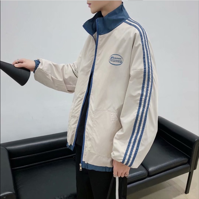 Áo khoác nam thể thao in kẻ sọc phong cách áo khoác gió 2 lớp Hàn Quốc áo khoác bóng chày nam trẻ trung dáng rộng varsity jacket Áo khoác bomber