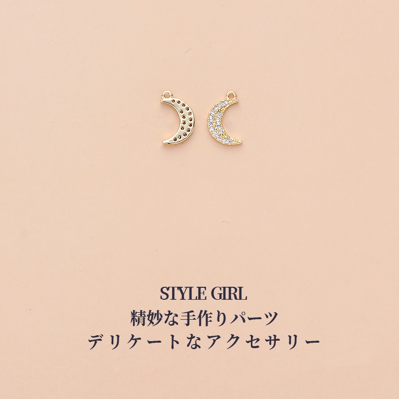 Mặt dây chuyền thủ công diy bằng đồng mạ vàng 14K đính đá zircon hình mặt trăng ngôi sao mặt trăng