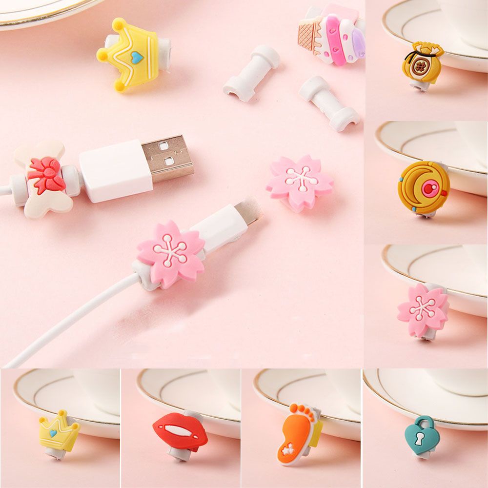 Phụ Kiện Bảo Vệ Dây Cáp Sạc USB Bằng Silicon Mềm Họa Tiết Hoạt Hình Dễ Thương