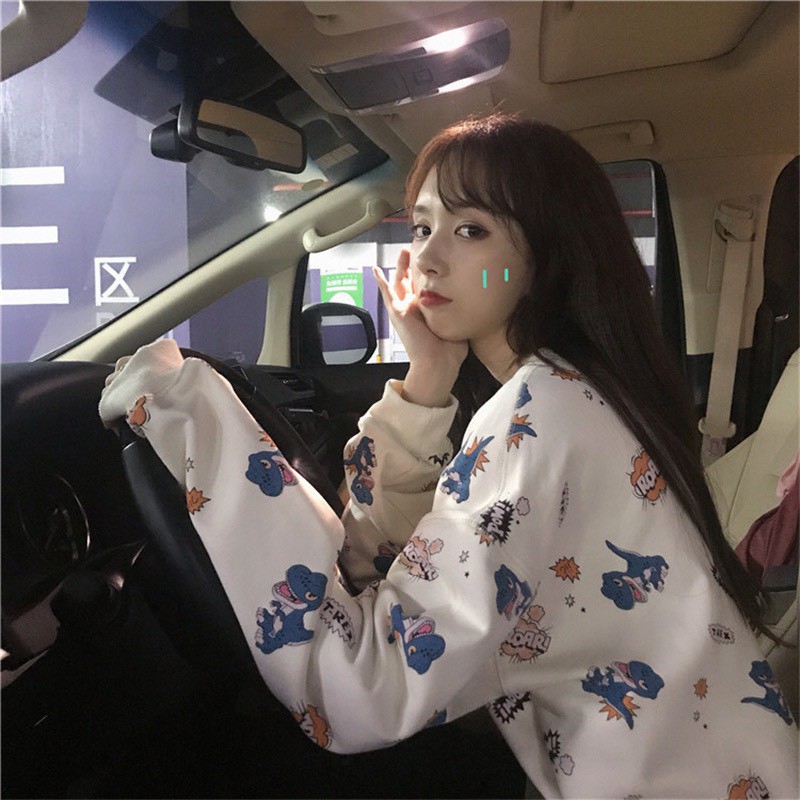 Áo sweater dáng rộng họa tiết hoạt hình cute, Áo phông Hàn Quốc siêu xinh