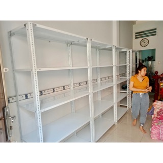 Kệ sắt v lỗ màu trắng, xám ghi Dài 120cm, Sâu 30cm gồm 2 tầng, 3 tầng, 4 tầng, 5 tầng cao 60,80,100,120,150cm đa năng