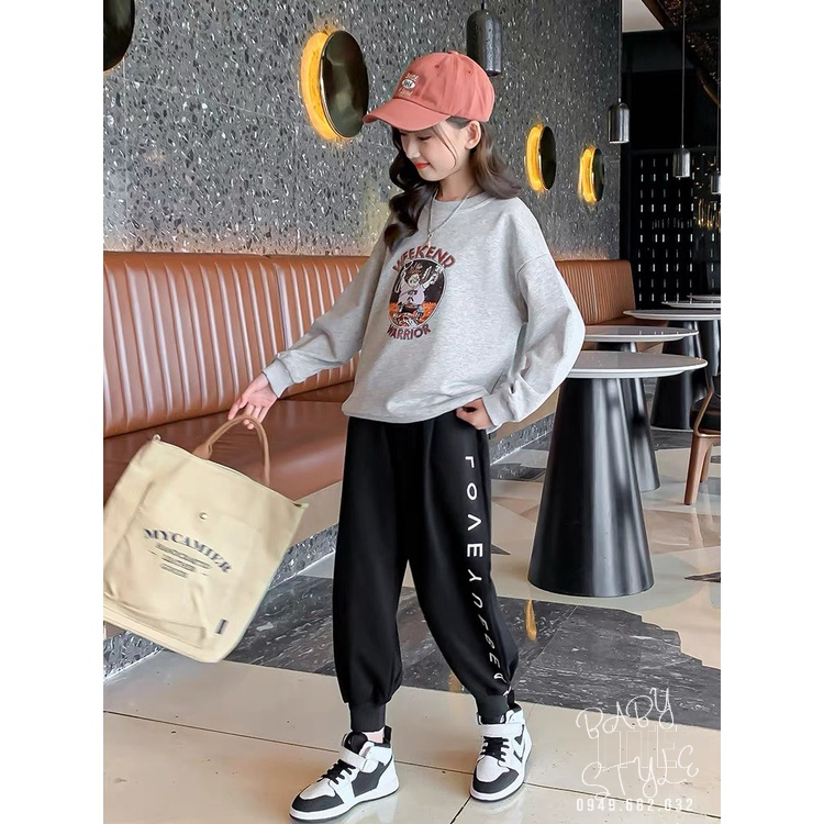 Bộ quần áo nỉ thu đông &quot;WEEKEND&quot; 14-45kg cho bé gái 4-15 tuổi. Thiết kế đẹp, vải dày dặn. G43