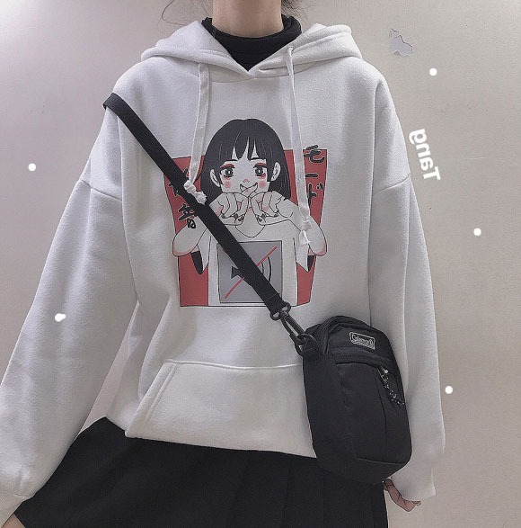 Áo Hoodie Tay Dài Lót Nhung In Họa Tiết Hoạt Hình Anime Nhật Bản