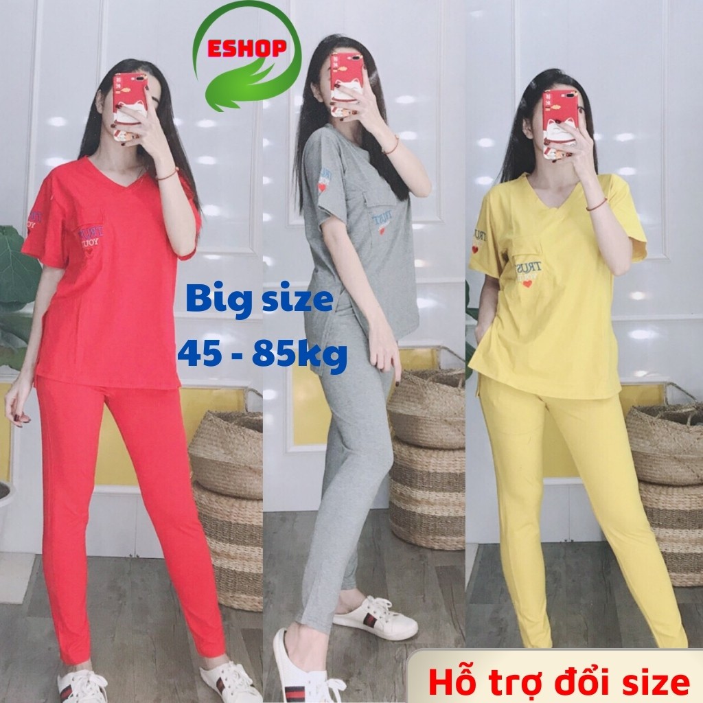 Đồ bộ nữ cotton co giãn 4 chiều thể thao Đồ bộ mặc nhà đẹp bigsize (45 -85kg) Đồ bộ thun nữ túi tim di.or quần dài