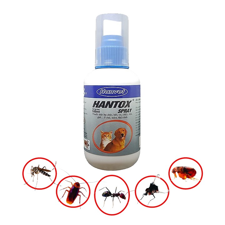 Chai xịt diệt ve rận, bọ chét, ký sinh trùng cho chó mèo Hantox spray 300ml có thể xịt phòng, chỗ ở, chuồng, cũi