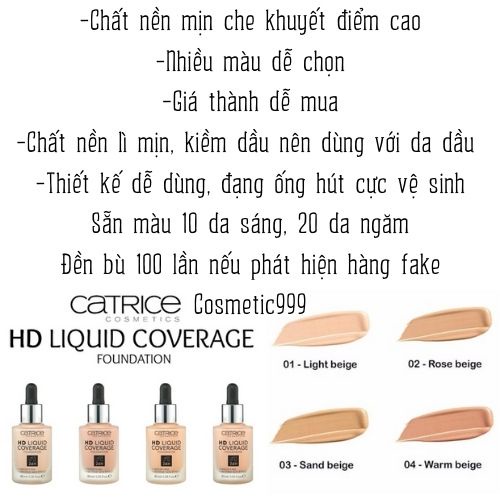 Kem nền catrice, foundation che khuyết điểm cho da dầu mụn lâu trôi kiềm dầu Cosmetic999