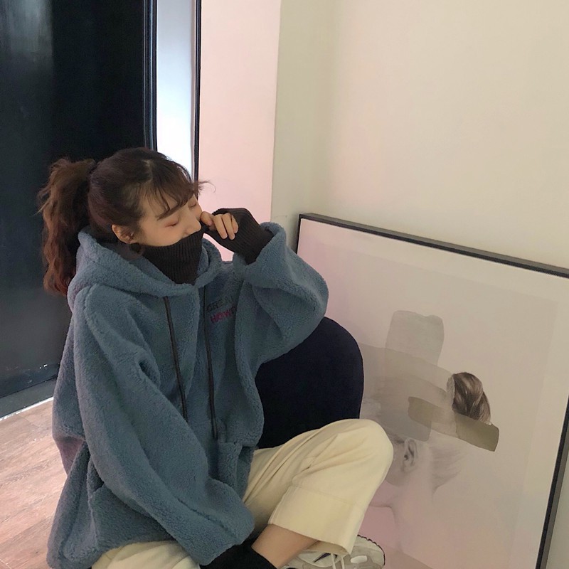 Áo hoodie nữ  lông cừu nỉ bông siêu kute dáng rộng thời trang mùa đông | BigBuy360 - bigbuy360.vn