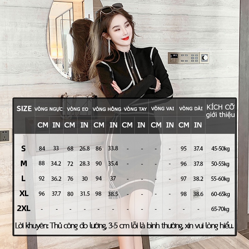 ZYHT Đầm Tay Dài Dáng Ôm Phong Cách Hàn Quốc Thời Trang Cho Nữ 5488